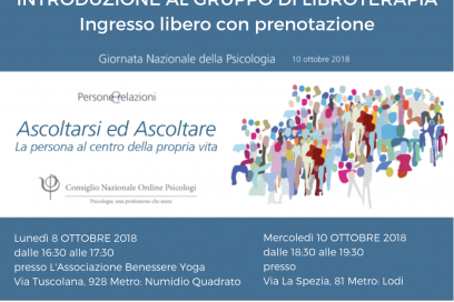 Introduzione al gruppo di libroterapia | 8 ottobre | 16:30-17:30